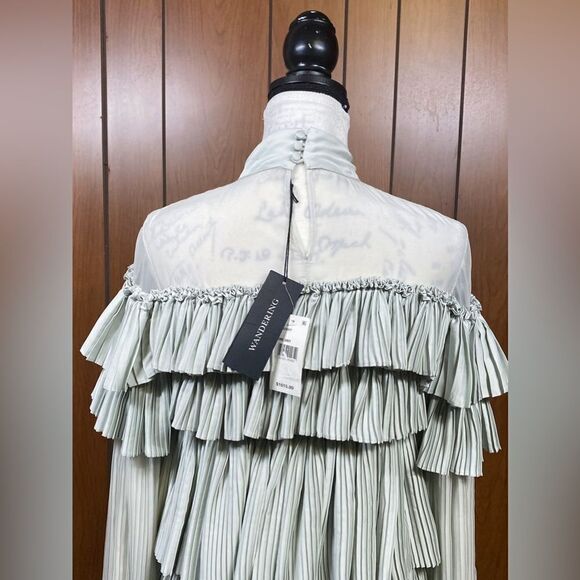 Wandering Pleated Satin Mini Dress In Grey size 40/us size 4 - Picture 8 of 14